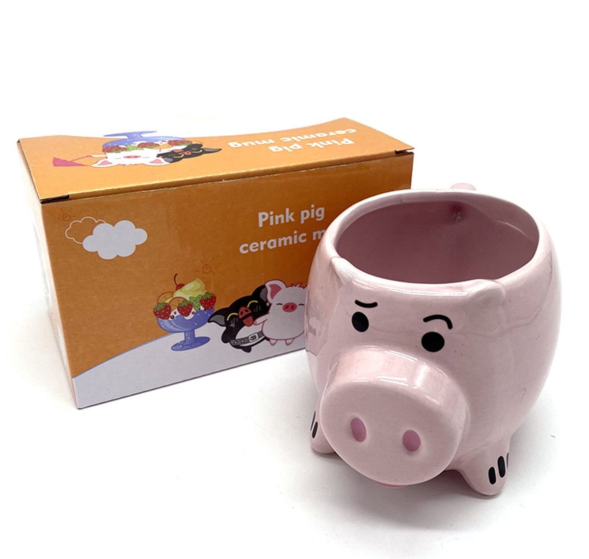 Dailygoods- Koffiemok Varkensvorm - Keramische Mok - Comfortabele Grip - Vaatwasmachinebestendig - Duurzaam - Roze Kleur - Beker