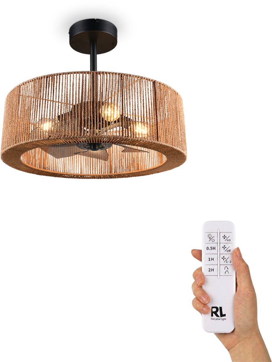 Fantiluxe - Wilma - Plafondventilator zonder lamp - Hout - Ø61cm - Plafond ventilator - Afstandsbediening - Slaapkamer