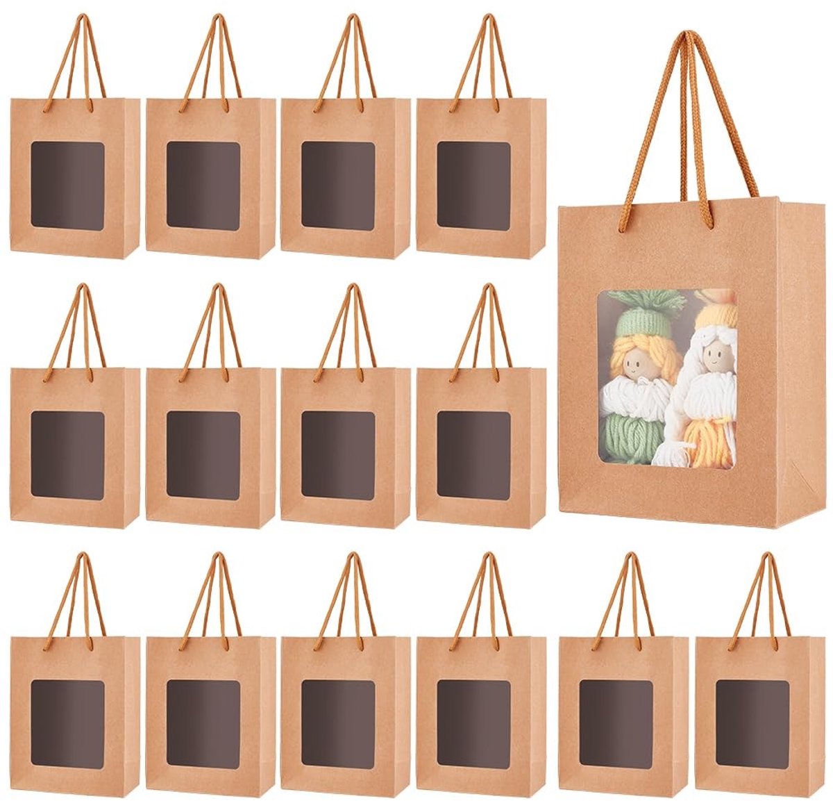 Dailygoods- Geschenkzakjes 36 stuks - Papieren Draagtasjes - Transparant Venster - 14 x 18 x 7 cm - Cadeauverpakking - Bruiloft/Kerstmis - Cadeautasjes