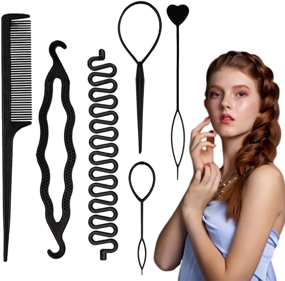 Dailygoods- Haar Tool Set - 6Pcs Staart Tool - Franse Vlecht Tool - Haarkam - Vlechten - Duurzaam Materiaal - Geschikt voor Alle Haartypes