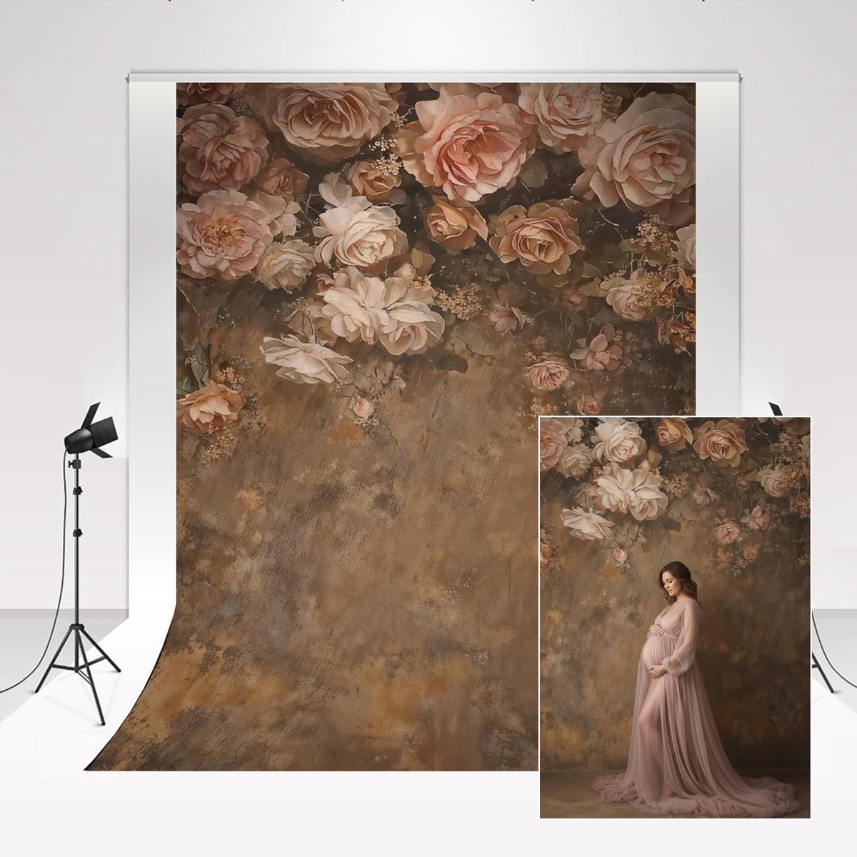 Dailygoods- Bloemenachtergrond Professionele Fotografie - Vintage Bruine Bloemen - 1,5 x 2,2 m - Fotostudio - Portret - Aangepaste Patronen - Fotobackdrop