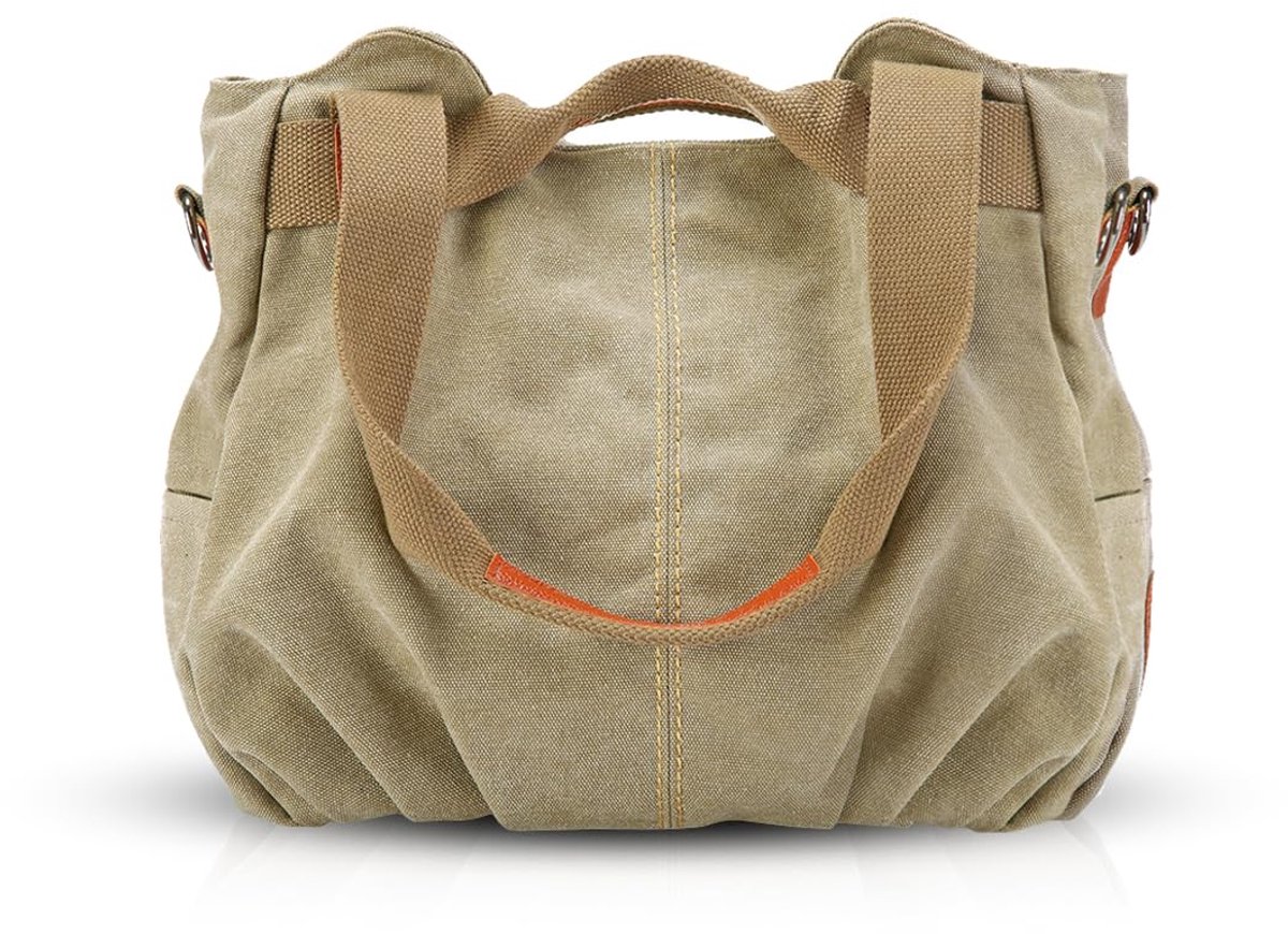 carmdering - Canvas Handtas - Schoudertas - Dames Tas - Afneembare Schouderriem - Meerdere Compartimenten - Zeildoek - Italiaans Vakmanschap - Dagelijks Gebruik - 1 Stuk