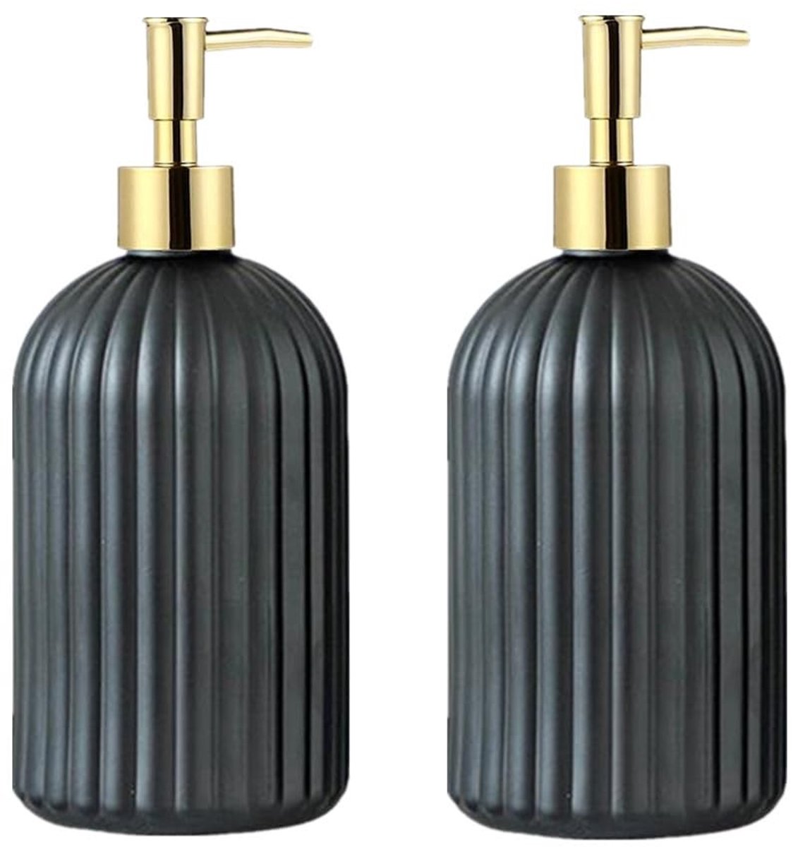 Dailygoods- Zeeppompflessen 2-Pack - Navulbare Dispenser - Mat Zwart/Goud - Trendy Badkameraccessoires - Milieu-vriendelijk - Eenvoudig vullen met trechter