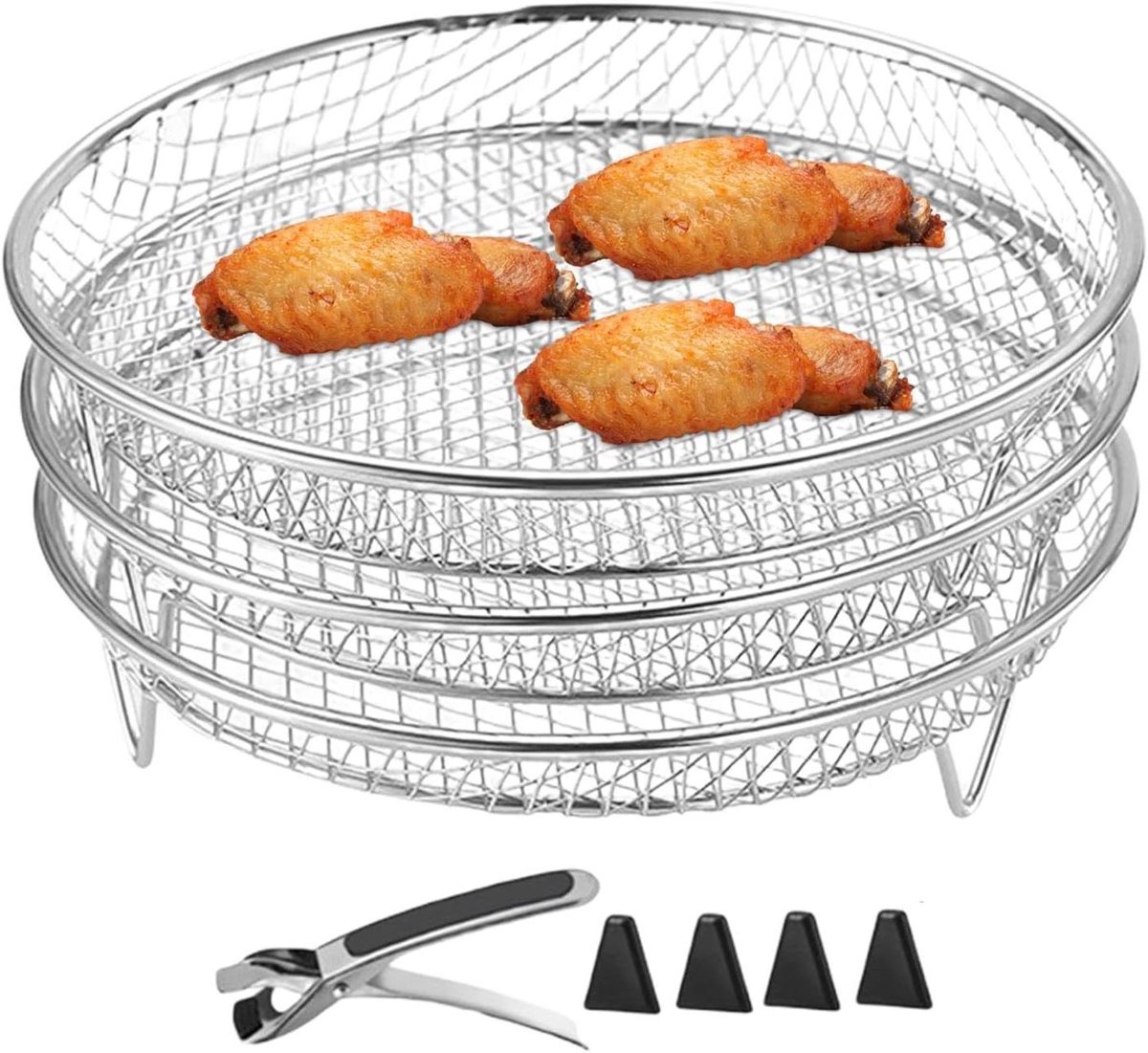 Airfryer Grillrek - Stapelbare Mand - Meer Koken - Roestvrij Staal - 8.66 Inch - Zilver