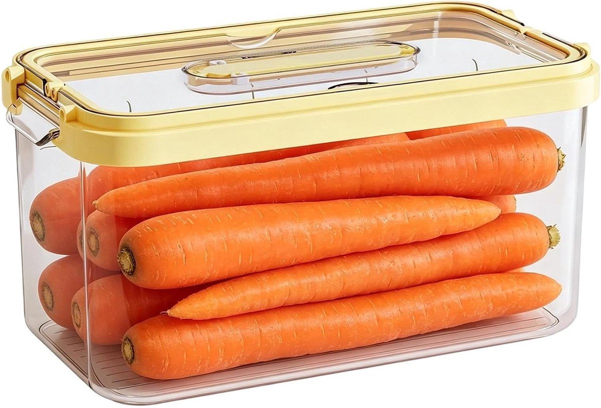 Voedsel Organizer - Opbergbakken Koelkast - Voedsel Bewaren - Verwijderbare Zeef - 32.5 x 16.5 x 17.5cm - Romig