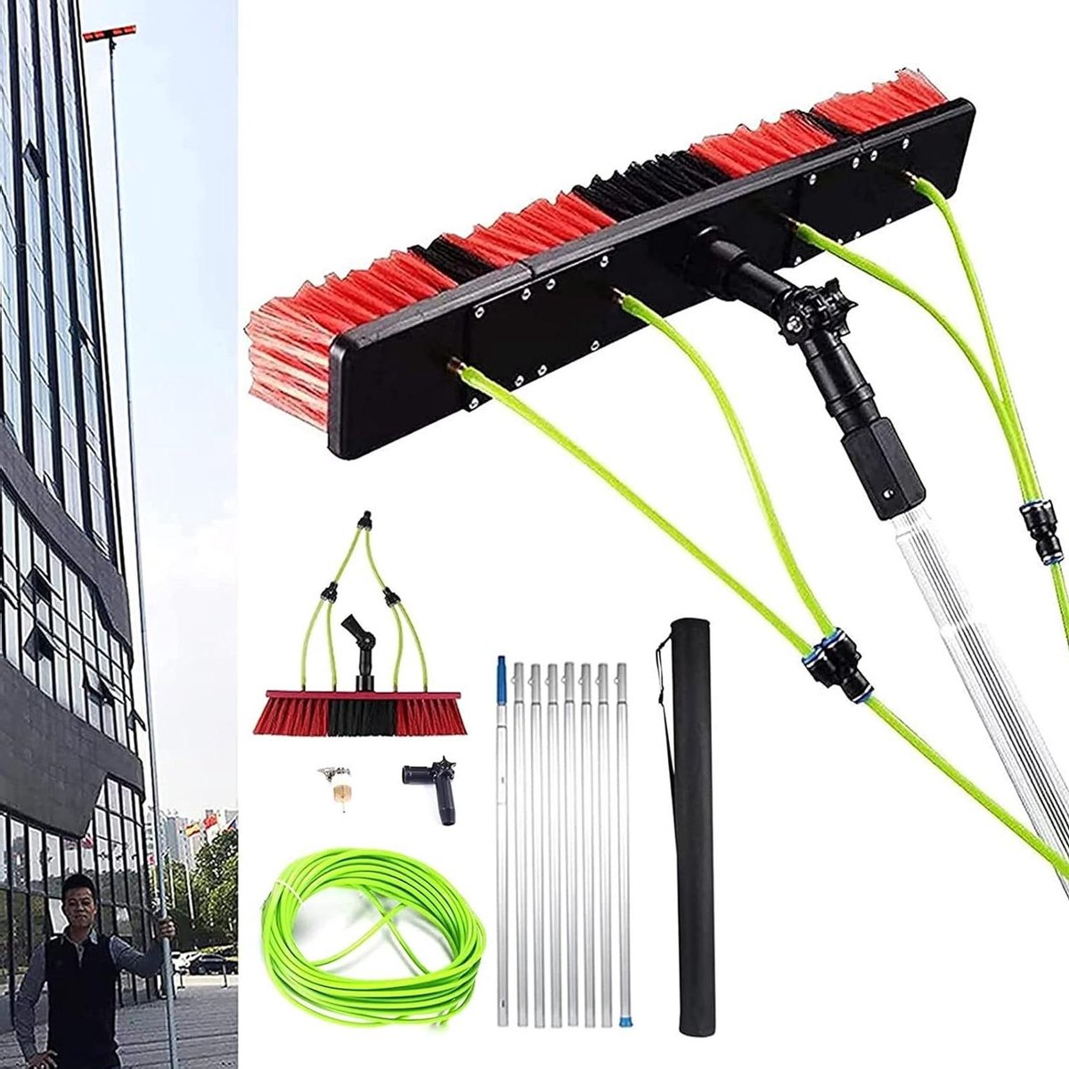 Raamwasstok - Glasbewassing steelset - Hoge ramen reinigen - Wateraangedreven systeem - 12 meter - Aluminium