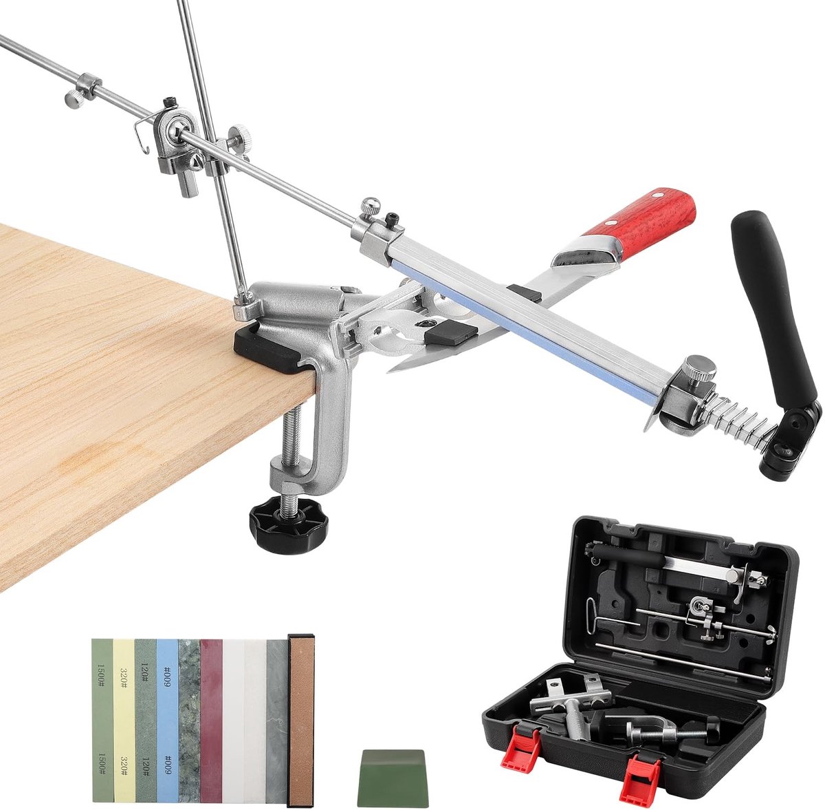 Dailygoods- Messenslijper professioneel - 360° draaibaar apparaat - universele mesklem - slijpsteen - transportkoffer - verlengt levensduur mes - Slijpsysteem