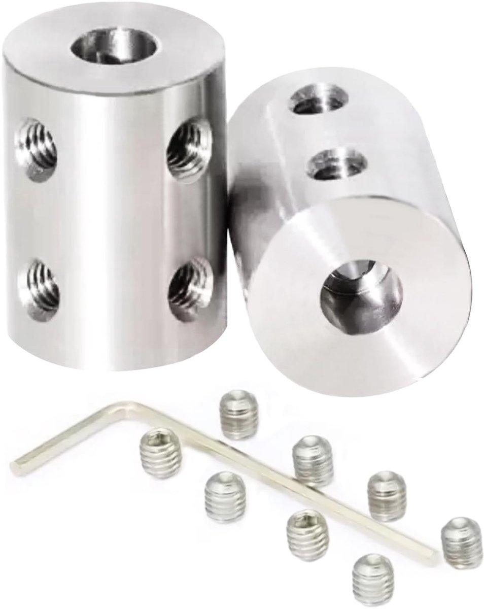 Dailygoods- Stijve Koppeling 2 Stuks - Roestvrij Staal - 5 mm naar 5 mm - L22 x D14 mm - M4 Stelschroeven - 90 Graden Doorgang - Askoppeling
