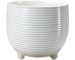 Bloempot met voet - Keramische pot - Planten verfraaien - Ademend ontwerp - Middelgrote maat - Beige