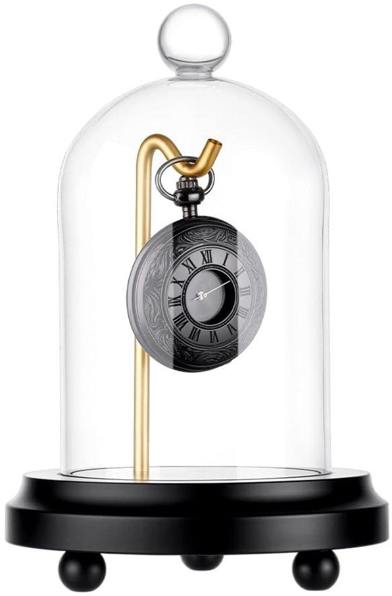 Dailygoods- Vitrine Klok Helder Glas - Display Koepel - Houten Sokkel - Gouden Haak - 11,5