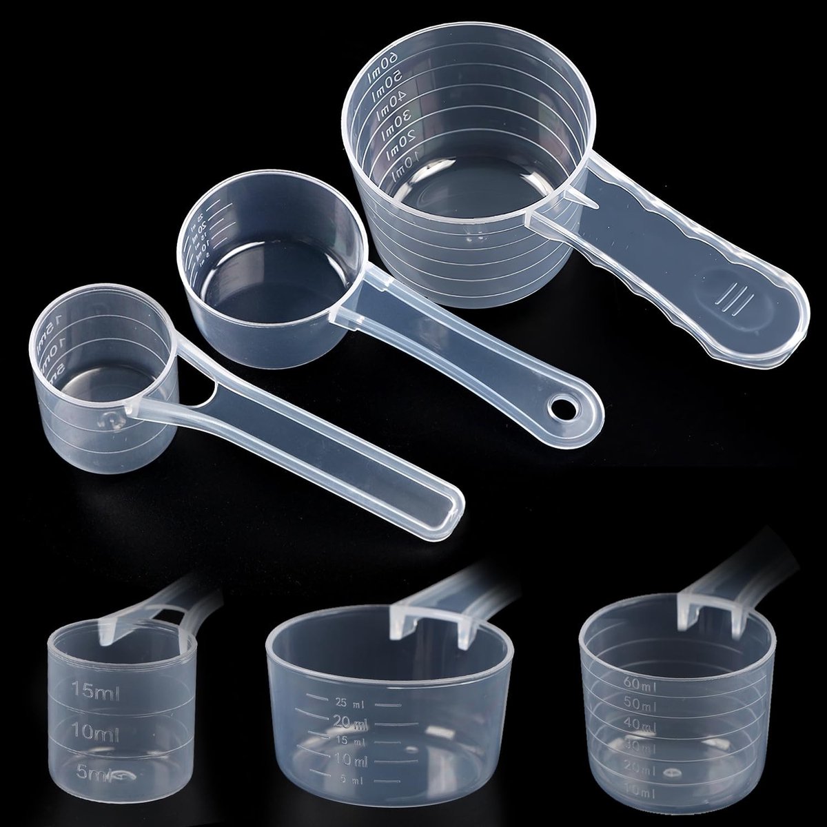 Dailygoods- Maatlepelset 3 Stuks - 60 ml/30 ml/15 ml - Transparant PP-Kunststof - Voedselveilig - Duidelijke Schalen - Duurzaam - Maatlepels