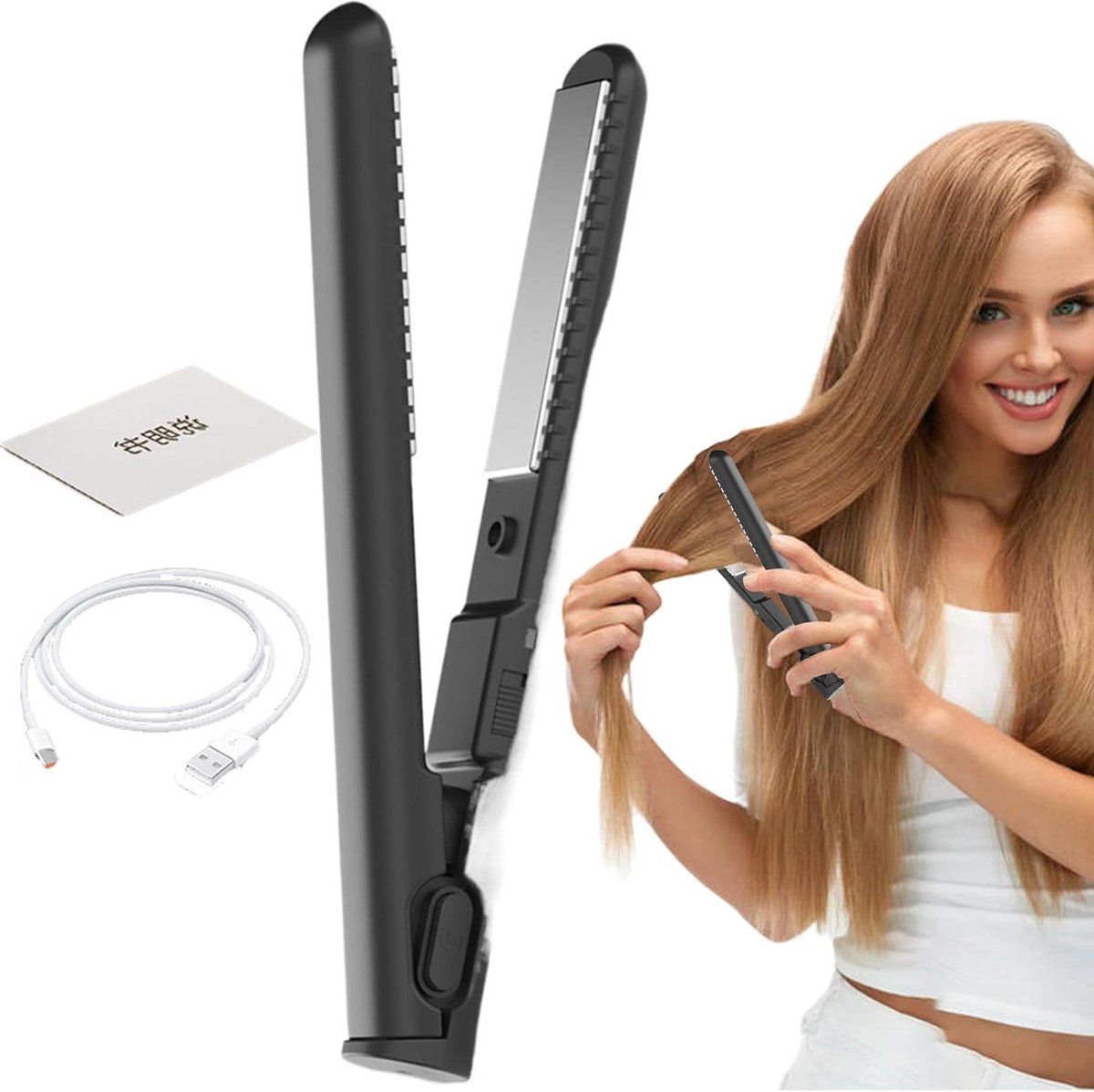 Draadloze Stijltang Krultang - Haarstyling Tool - Moeiteloos Stijlen - 2-in-1 Functie - 18 cm - Zwart