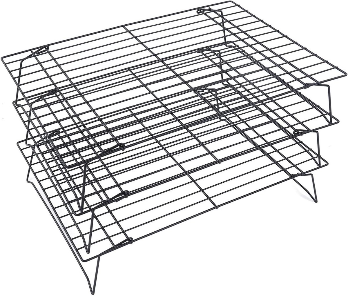 Bakrek Stapelbaar - Koelrek Ovenrek - Bakken en Koelen - Opklapbare Poten - 34x24x19.5 cm - Zwart