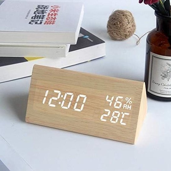Digitale Wekker - Tafelklok LED - Wakker Worden - Met Stembediening - 15 cm Lengte - Houtkleur — afbeelding 5
