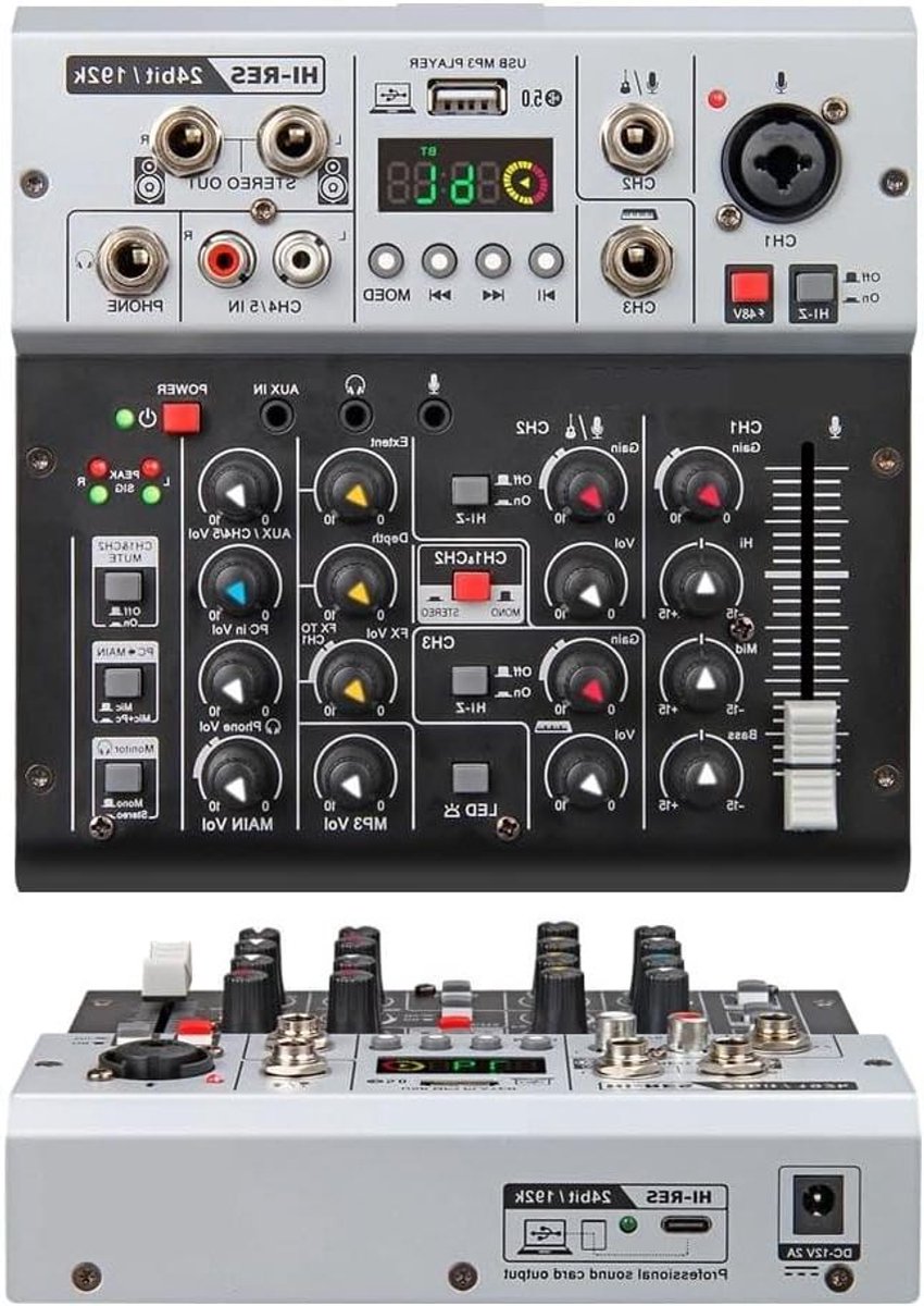 DJ Controller - Muziek Mixer - Muziek Opnemen - 24-bit 192kHz Kwaliteit - 17 cm Breed - Zwart