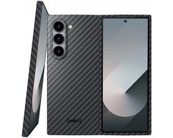 NEKIT Fiber Hoesje Geschikt voor Samsung Galaxy Z Fold 6 - Compatibel met MagSafe - Kevlar Aramidevezels 1500D - Back Cover Ultra Dun - Grijs/Zwart
