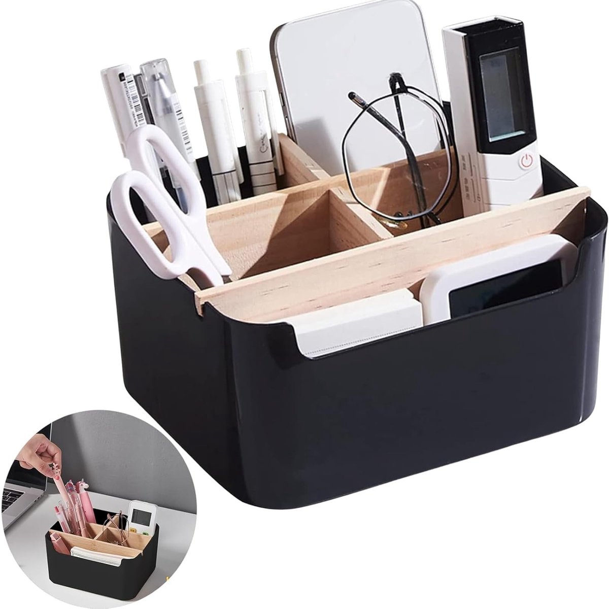 Dailygoods- Opbergdoos Houten - Bureau Organizer - 5 Vakken - Multifunctionele Houder - Afneembare Vakken - Kantooraccessoire