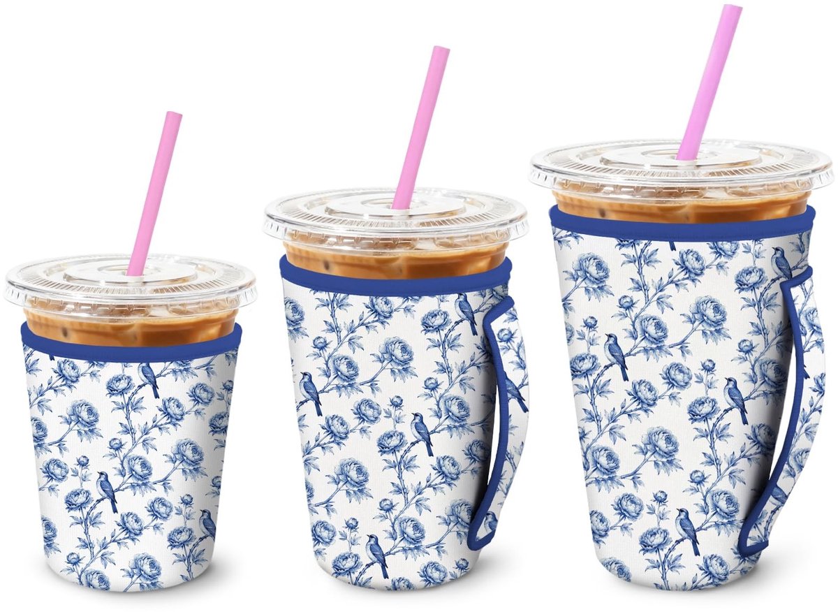 Dailygoods- Bekermouw Isolatie - Neopreen - Bloemenpatroon - Voor 16-32 oz - Geschikt voor Koude Dranken - Tijdloos Ontwerp - Bekerhouder