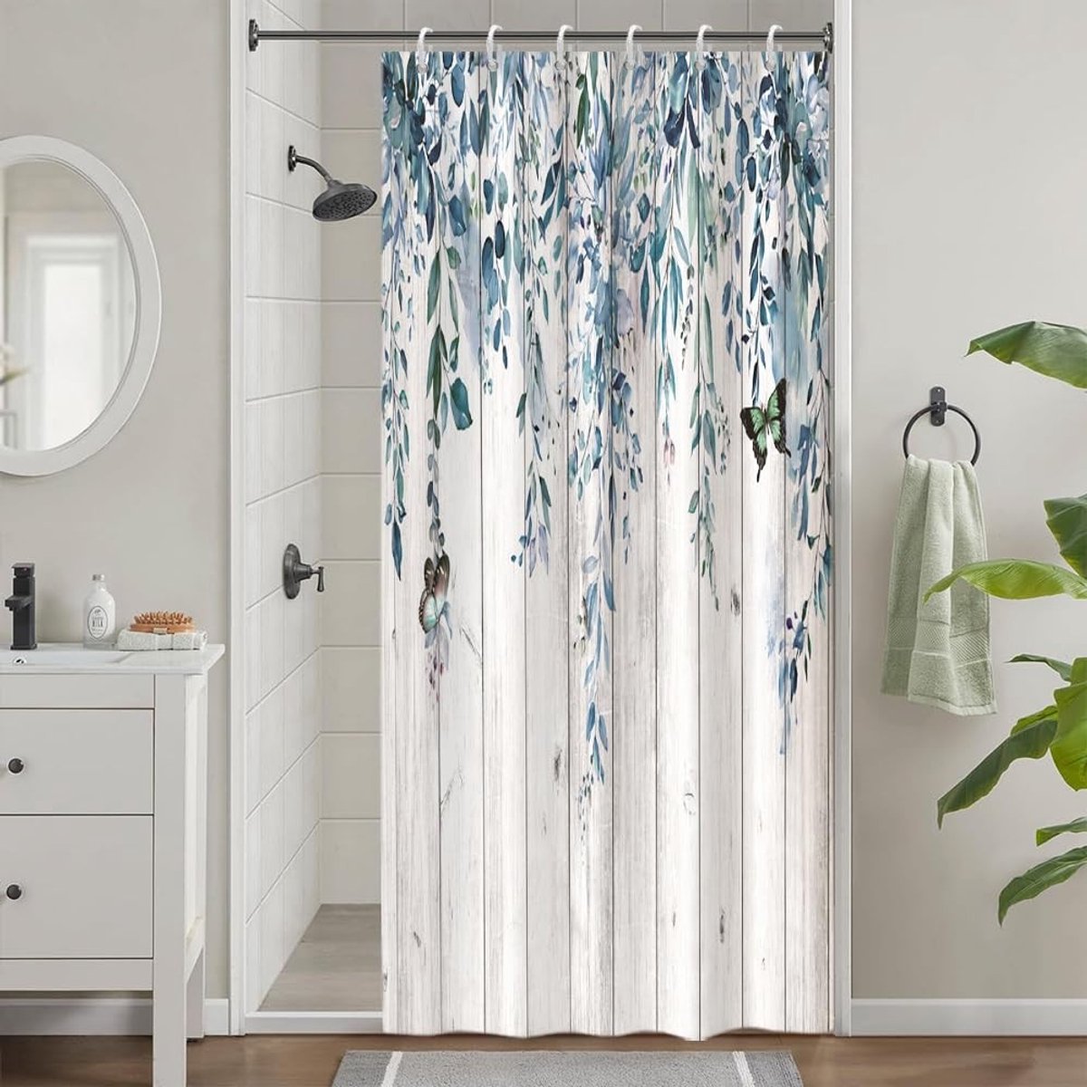 Dailygoods- Douchegordijn Eucalyptusmotief - Waterdicht - Anti-schimmel - Polyester - 90x180 cm - Geurloos en niet-giftig - Badgordijn