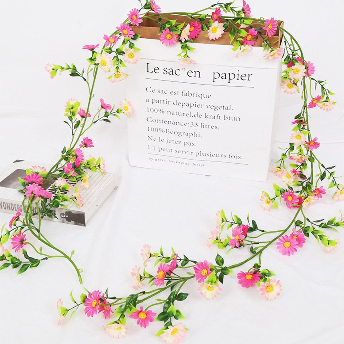 Dailygoods- Kunstbloemslinger 210 cm - Kunstbloemen als echt - Kunstbloemen voor binnen/buiten - Bloemenwand voor bruiloft - Decoratie voor thuis/keuken - Altijd frisse bloemen - Kunstbloem