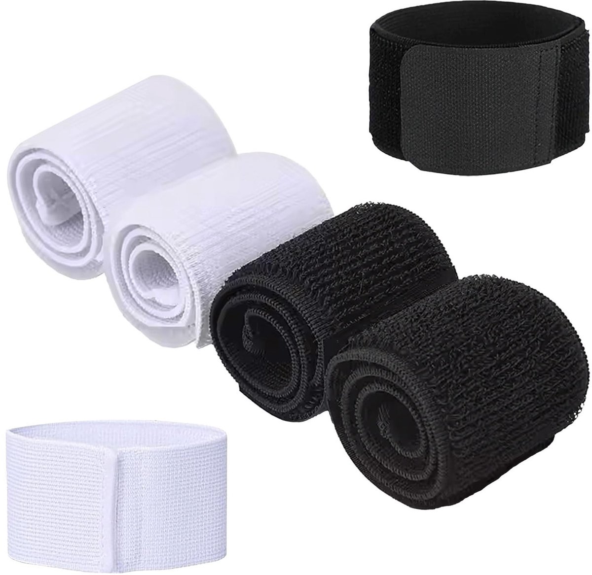 Dailygoods- Steunbanden Verstelbaar - 6 Stuks - Antislip - Scheenbeschermers - Scheenbeenbescherming - Nylon 30 x 5 mm - Zwart/Wit