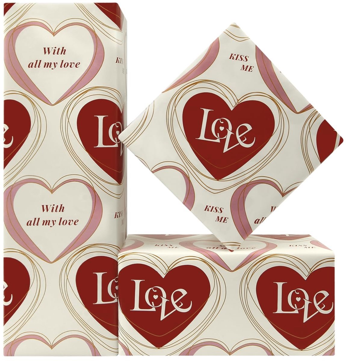 Dailygoods- Inpakpapier Romantisch - Geschenkpapier Valentijnsdag - Bruiloft - Verjaardag - Jubileum - 4 Vellen 50 x 70 cm - Cadeaupapier
