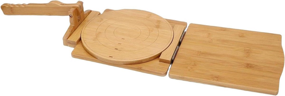 Houten Tortillapers - Tortillamaker Deegroller - Authentieke Tortilla's Maken - Roterende Functie - 32 x 29 x 7 cm - Houtkleur