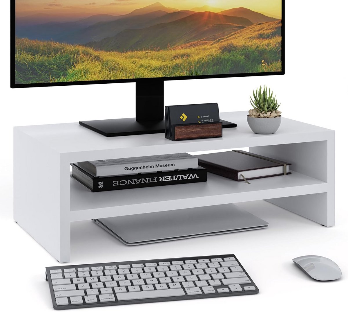 Monitor Verhoger - Bureau Organizer - Werkplek Optimaliseren - Twee Laags Ontwerp - 41.5 x 23 x 14 cm - Wit