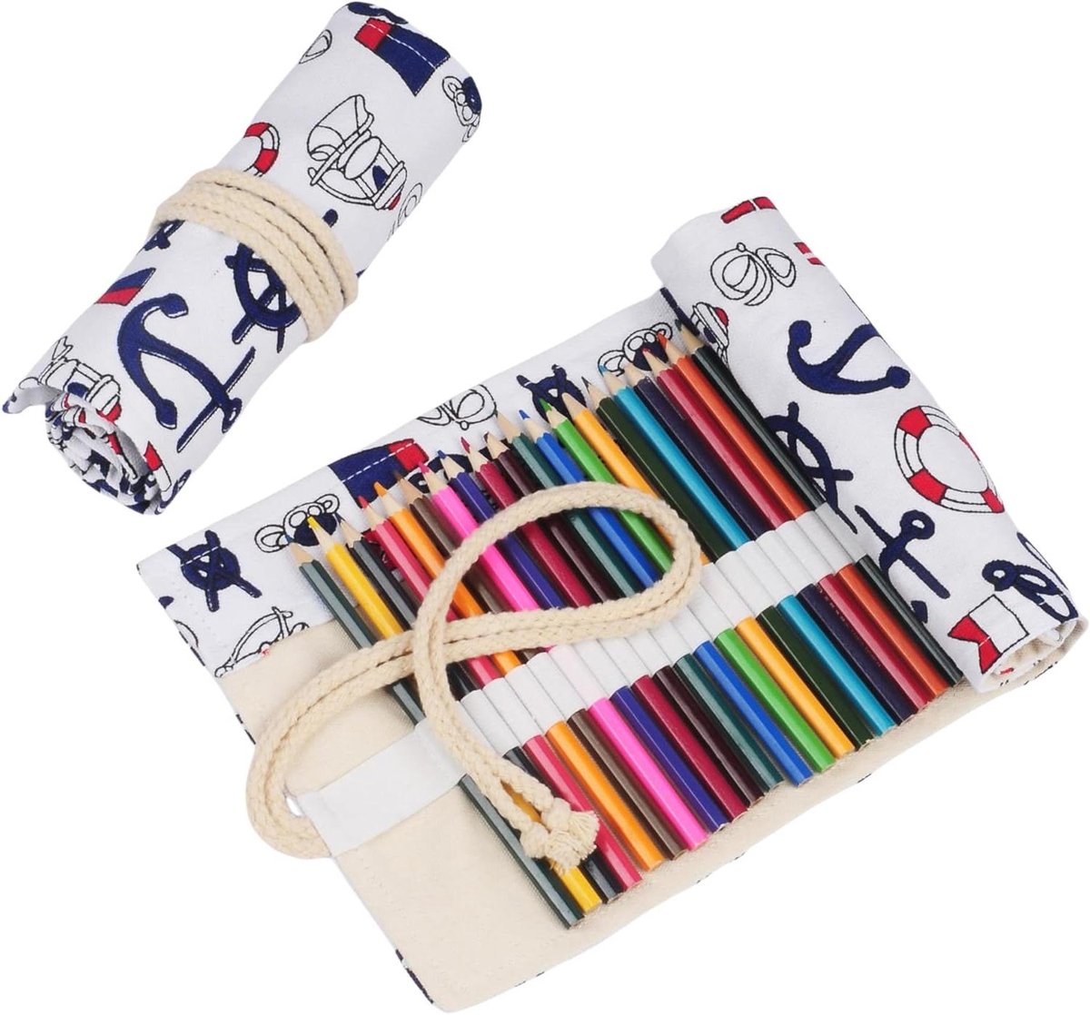 Etui met Patroon - Pennenhulzen Opberger - Kunst Supplies Opslag - Overzichtelijk Ontwerp - 108 Gaten - Marineblauw