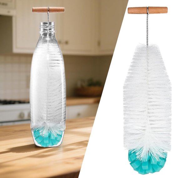 Waterflesborstel - Flessenreiniger - Flessen Schoonmaken - Spons & Hoekig Handvat - 325 cm Lengte - Groen — afbeelding 5