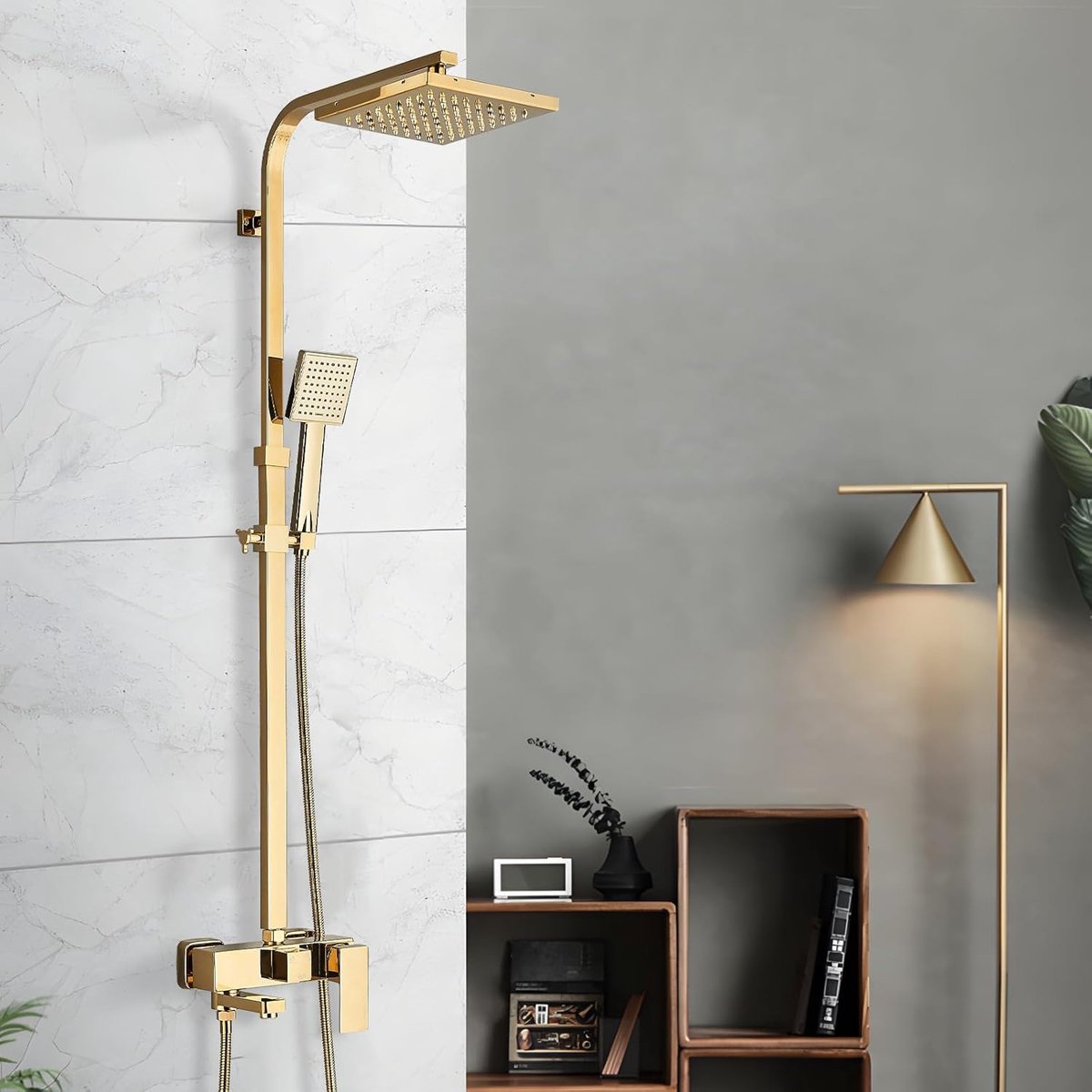 Gouden Doucheset Regendouche Set – 4-in-1 Functies – Vierkante Regendouche & Handdouche – RVS