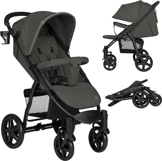 Lionelo Buggy Annet Plus – Lichtgewicht & Inklapbaar – Grote Massieve Wielen met Vering – Inclusief Voetenzak, Klamboe & Bekerhouder – Verstelbare Rugleuning & Voetsteun – Wandelwagen vanaf de geboorte tot 22 kg – Kinderwagen
