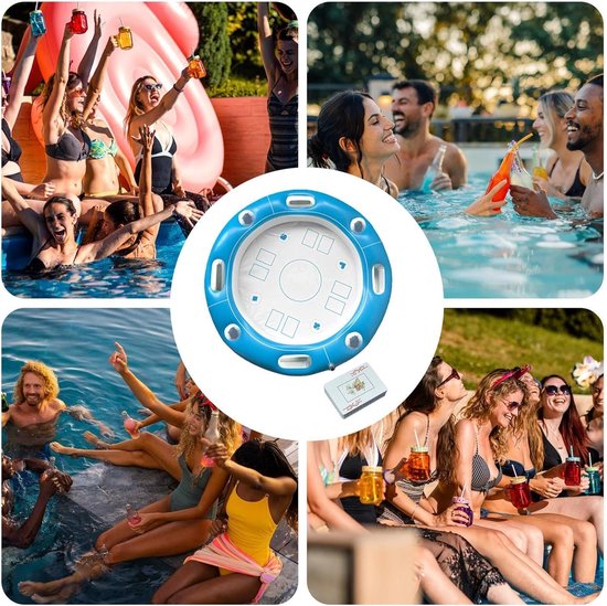 Drijvende Speltafel - Opblaasbare Tafel - Zwembad Entertainment - Met Drankhouders - Diameter 100 cm - Blauw — afbeelding 5