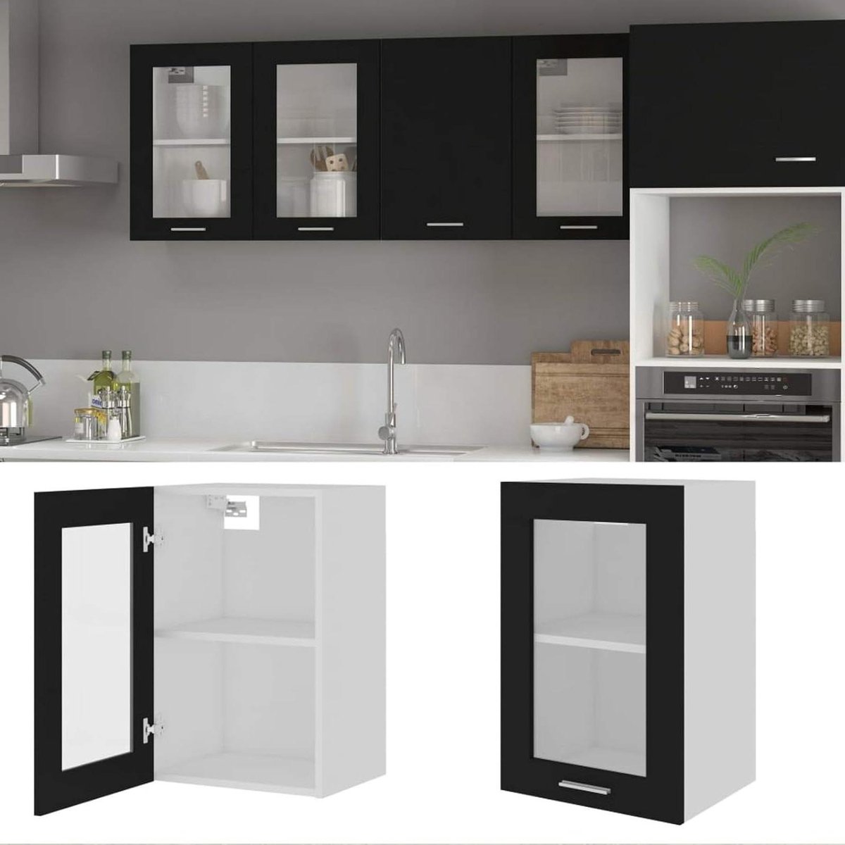Wandkast Lyon - Keukenkast Hangend - Keuken Organiseren - Twee Planken - 40x31x60 cm - Zwart