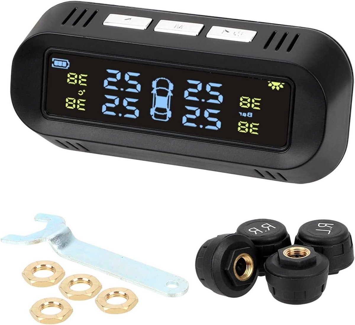 Bandenspanning Systeem - TPMS Monitor - Veilig Rijden - Zonne-energie Opladen - 4 Sensoren - Zwart