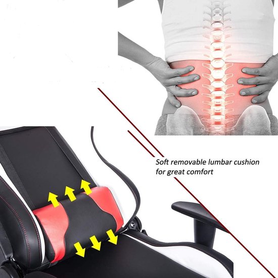 Gaming Stoel - Ergonomische Racer - Comfortabel Zitten - Verstelbare Lendensteun - 225 Pond Gewicht - Rood — afbeelding 2