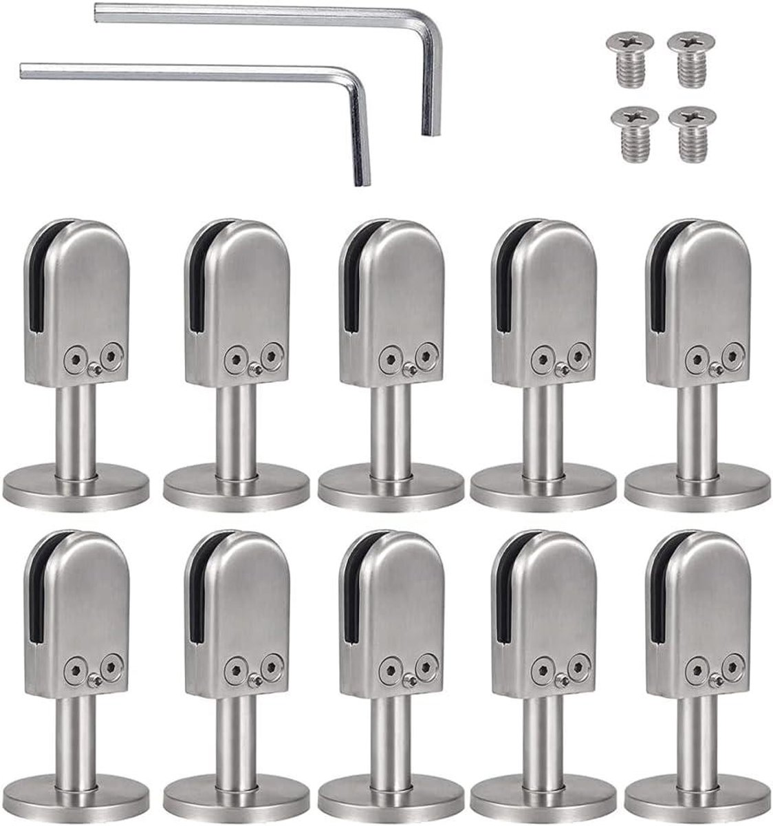 Glasklemmen - Glasbeugels - Balustrades Bevestigen - Roestvrij Staal 304 - 10 Stuks - Zilverkleurig