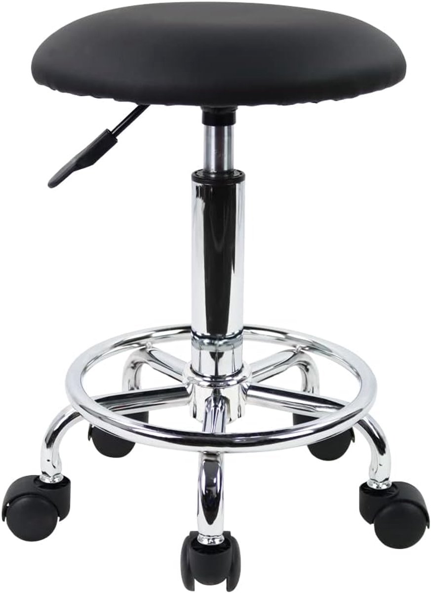 KKTONER Desk Stool with Wheels, Bar Stool, Height Adjustable, 49-64 cm, Faux Leather, Black