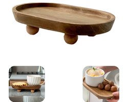 Tray - dessertbord - kaarsenhouder - opbergdoos - koekjesbord - afwasbaar - herbruikbaar - houten dienblad - opbergaccessoires - geschikt voor desserts, kaarsen, koekjes (bruin, 19,8*11,8*4,3 cm)