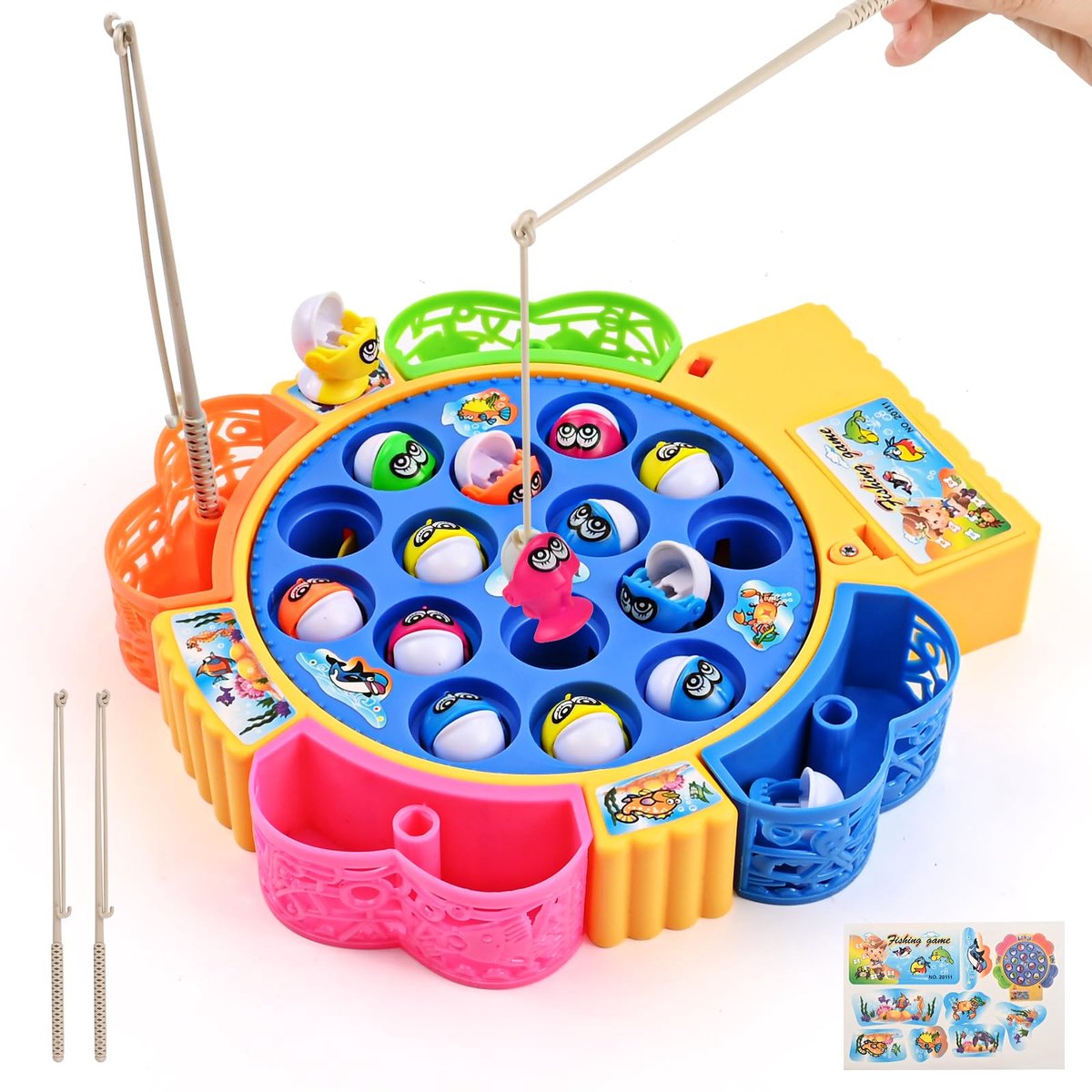 Dreamhigh® Angelspiel Spielzeug mit 15 Fischen & 4 Angelruten für Kinder - Montessori Musik - Lernspiel - Gift für Jungen Mädchen 3 4 5 6 Jahre - 15pcs
