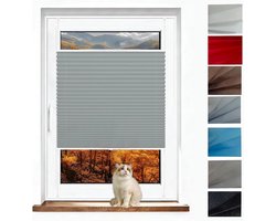 Plisségordijn Zonder Boren - Vouwgordijn Inkijkbescherming - Zonwering Privacy - Zuignap Montage - 55 x 90 cm - Lichtgrijs