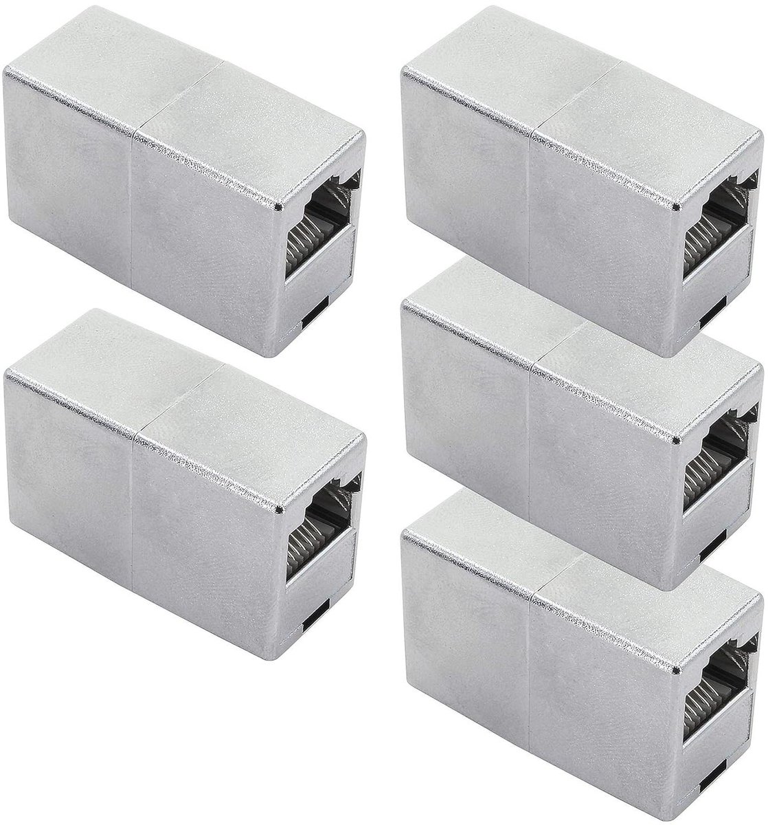 Netwerk Kabel Verbindingstukken - RJ45 Koppelingen - Netwerk Uitbreiden - Gegoten Zinklegering - 5 Stuks - Zilver