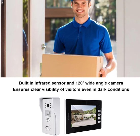 Video Deur Intercom - Buiten Camera - Beveiliging Thuis - Infrarood Nachtzicht - 7 Inch Scherm - Zilver — afbeelding 5