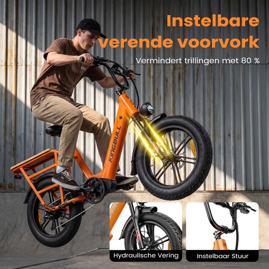 Maxtron Voyager 2.0 Elektrische Fiets - 48V 15Ah Samsung Accu - Bafang 250W Motor - 20 x 4.0 Inch Fatbike Banden - Actieradius 90-100 km - Hydraulische Schijfremmen Voor en Achter - Koppelsensor - Shimano 7 Versnellingen - Oranje van Maxtron — afbeelding 5
