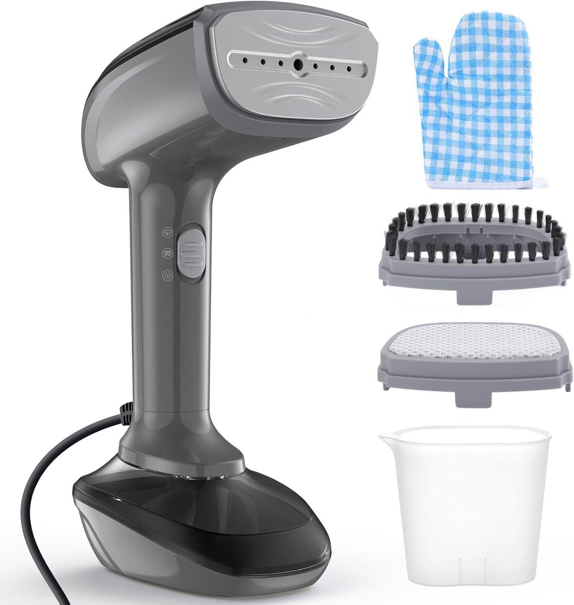 Krachtige handdoekstomer - Stoomstrijkijzer kleding - Kreukels verwijderen - Snelle keramische verwarming - 300 ml reservoir - Grijs