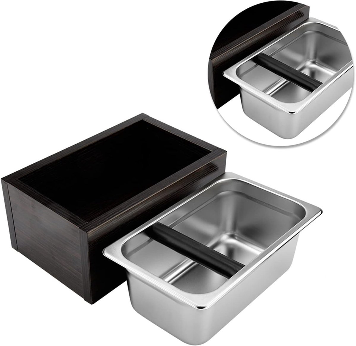 Koffieklopbox Roestvrij Staal - Afvalbak Koffiedik - Barista Thuisgebruik - Afneembaar Ontwerp - 27.6 x 12.1 x 17.5 cm - Zilver