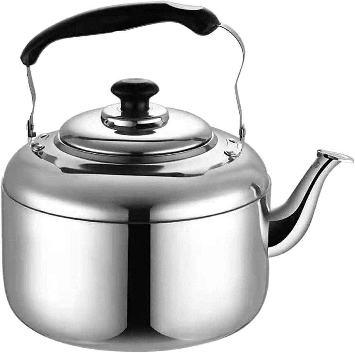 Waterkoker RVS Theepot Fluitketel Snel Water Koken Voor Alle Hittebronnen 6 Liter Zilverkleurig