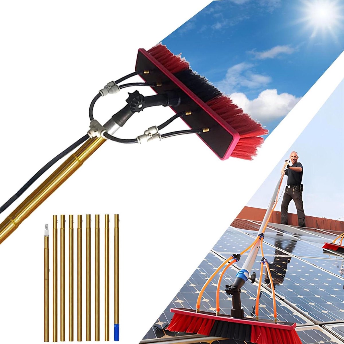 Glasreinigingsstang - Raamborstel Telescoop - Hoge Ramen Wassen - Watertoevoer Geïntegreerd - 6 meter - Goud