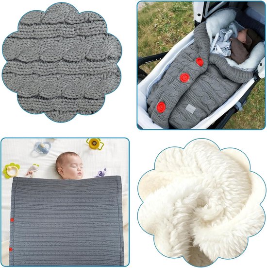 Wintervoetenzak - Kinderwagen slaapzak - Baby warm houden - Gebreid acrylgaren - 68 x 40 cm - Grijs — afbeelding 3