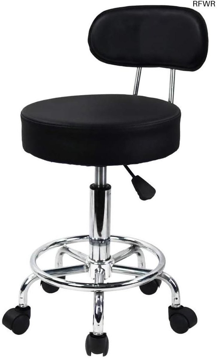 KKTONER Roll Stool Rocking Chair Office Chair, Height Adjustable, Swivel Stool with Low Back and Footrest, Made of PU Leather Black